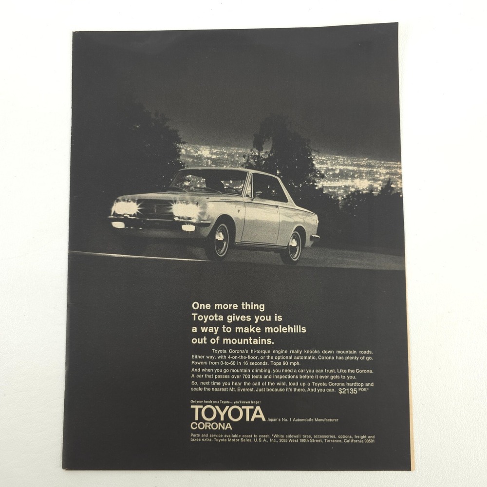 VTG Toyota Corona Advertising Print Ad Garage Wall Art Japan Classic 60s Sedan